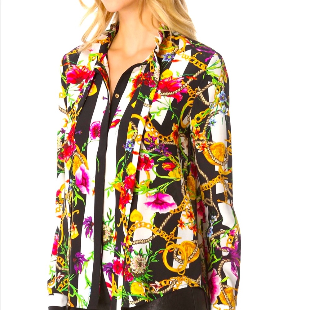 Vintage Y2K Juicy couture chain and floral pattern  Silk long sleeve blouse